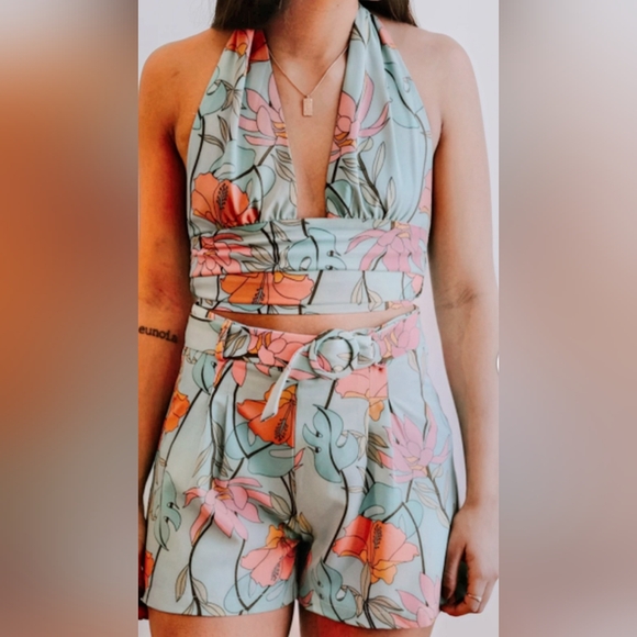 Molly Bracken Other - Molly Bracken Floral Halter Top And Shorts Set